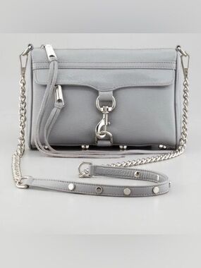 Rebecca Minkoff Mini MAC Crossbody Bag Gray Leather Silver Chain Strap Studded